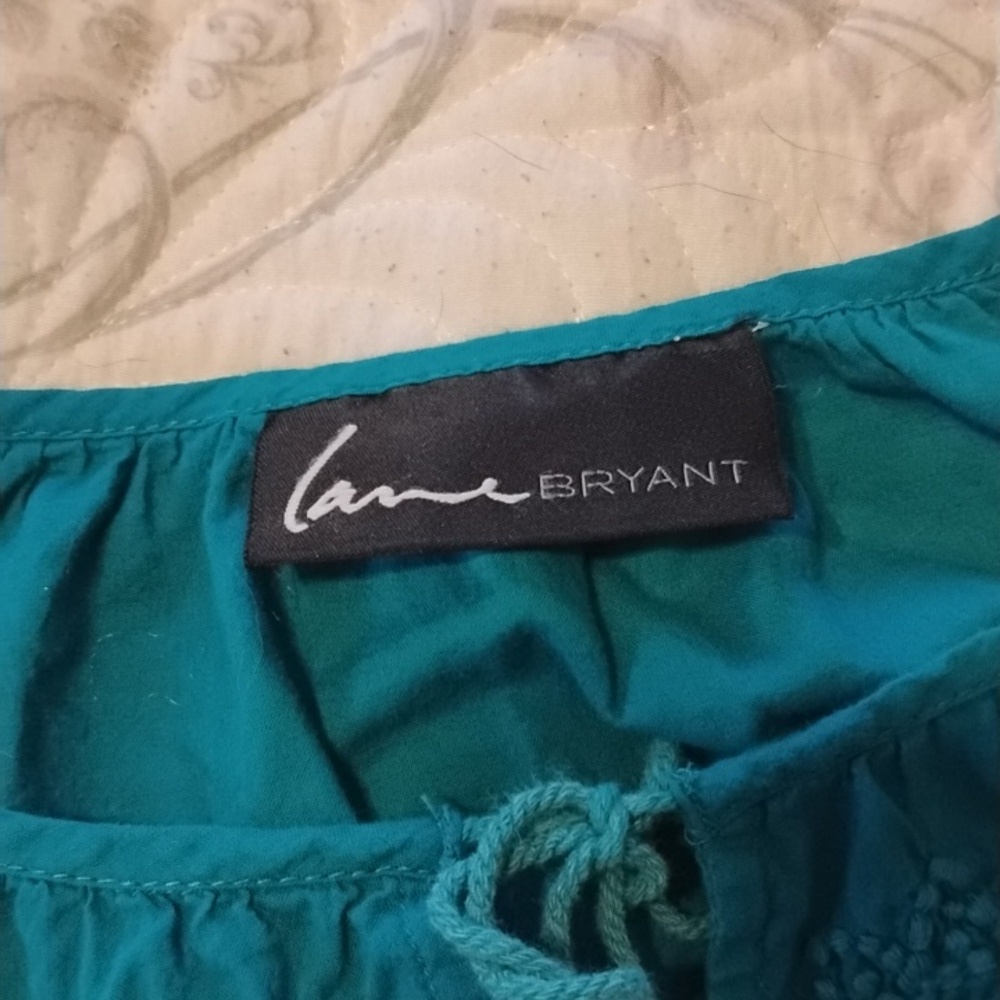 Lane Bryant Woman's Long Sleeve Turquoise Blouse with Crochet Detail - Picture 5 of 7